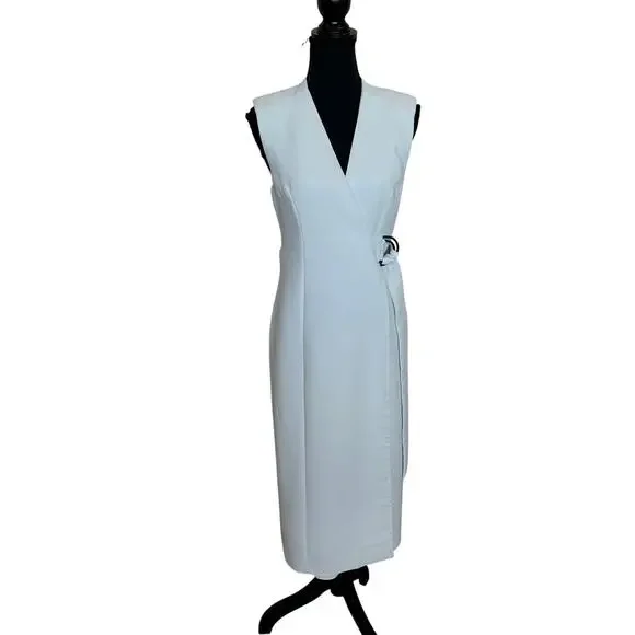 Ted Baker White Wrap Midi Dress Size 4 Suiting Career Professional Designer $575